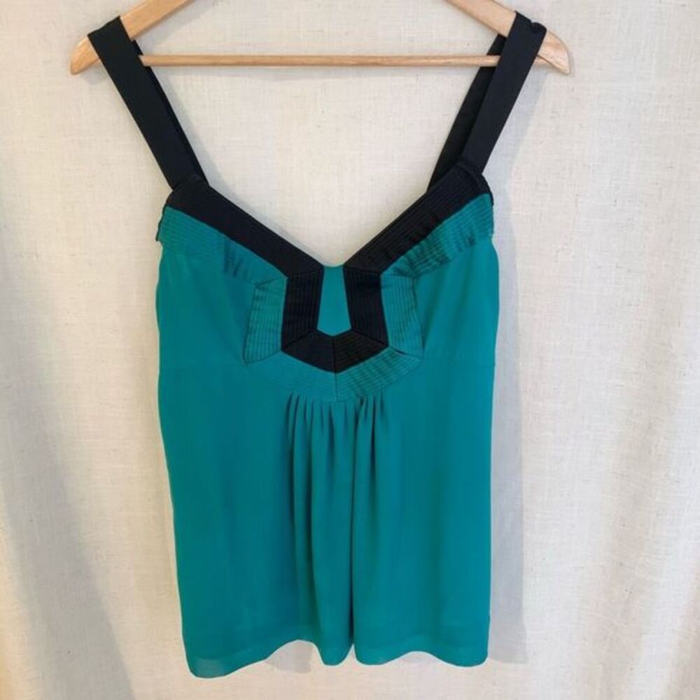 Mixit Y2K‎ Going Out Top Women Size L Teal Black Strappy Tank Pleated Festival
